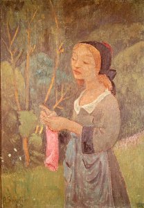 Young Girl with a Pink Stocking or Young Breton Knitting, 1920