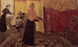 Three Women in an Interior with Rose Wallpaper, 1895