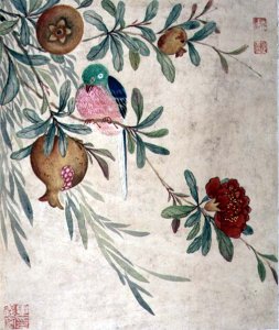 One of a series of paintings of birds and fruit, late 19th century