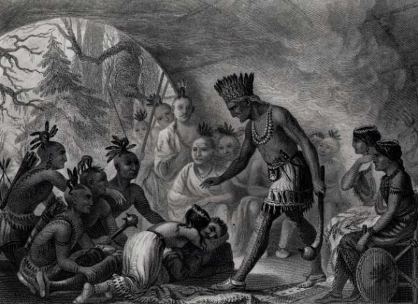 Captain Smith rescued by Pocahontas, 1607, engraved by D.G.Thompson, 19th century