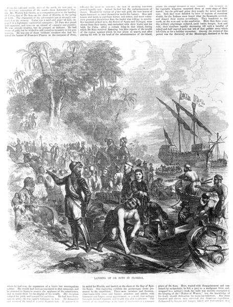 Landing of De Soto in Florida, from Ballous Pictorial Drawing-Room Companion, 1855