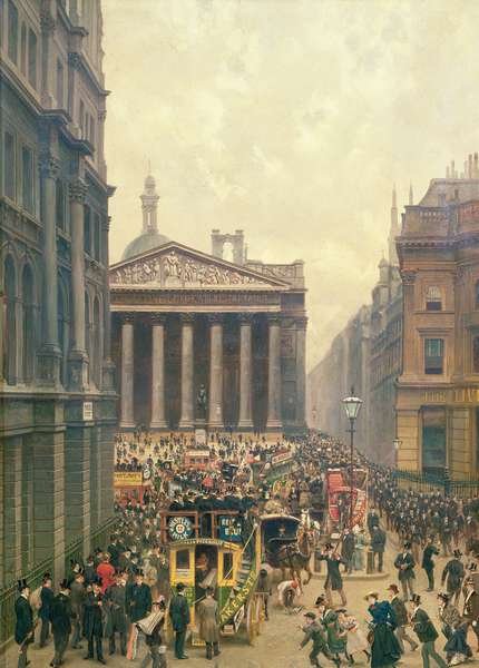 The Rush Hour by the Royal Exchange from Queen Victoria Street, 1904