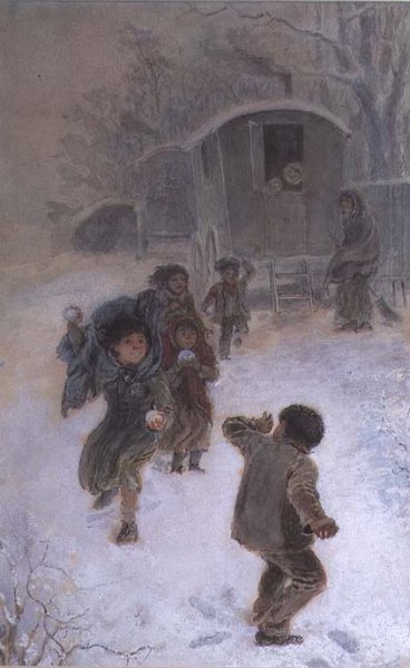 Gypsy children snowballing