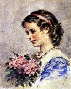 Young Girl with a Bunch of Pink Flowers