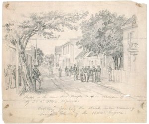 Main Street, Hampton, Virginia...artillery guarding the street c.1860