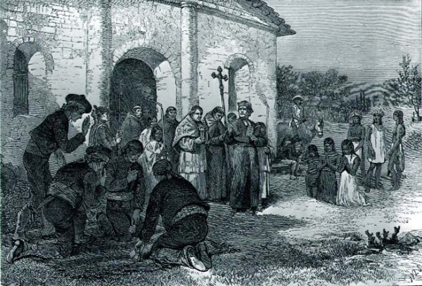 Spanish Mission of the Alamo, from The Romance of Tragedy of Pioneer Life, by Augustus L. Mason, 1883