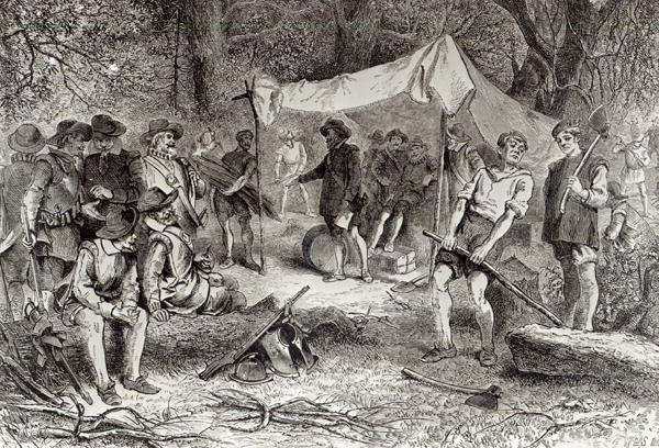 The First Day at Jamestown, 14th May 1607, from The Romance and Tragedy of Pioneer Life by Augustus L. Mason, 1883