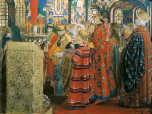 Seventeenth Century Russian Women at Church, 1899