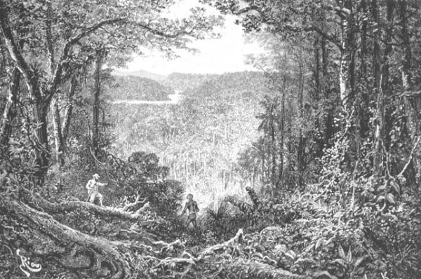 The Source of the Oyapock, engraved by A. Kohl, page 199 from Voyages in South America by J. Crevaux, 1883