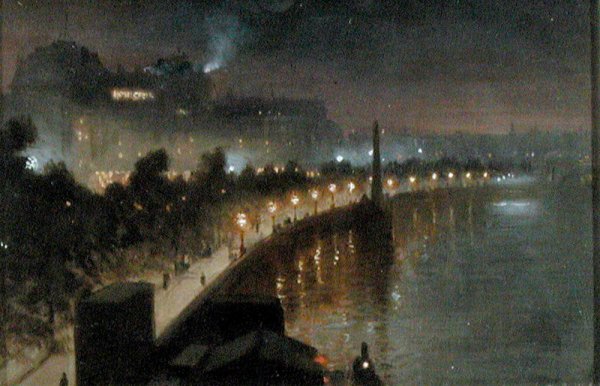 The Embankment and Cleopatras Needle at Night, London, c.1910