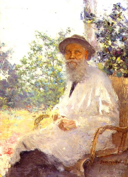 Portrait of Lev Nikolaevich Tolstoy 1828-1910 on the Terrace, 1905