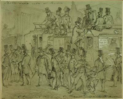 Omnibuses at the Bank Nine oClock am clerks arriving at the Bank of England 1859