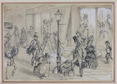 London Street Scene illustration to Twice Round the Clock by George Augustus Sala 1828-96 1859