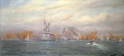 HMS Albion commanded by Capt A Walker Heneage completing the destruction of the outer forts of the Dardanelles in 1915