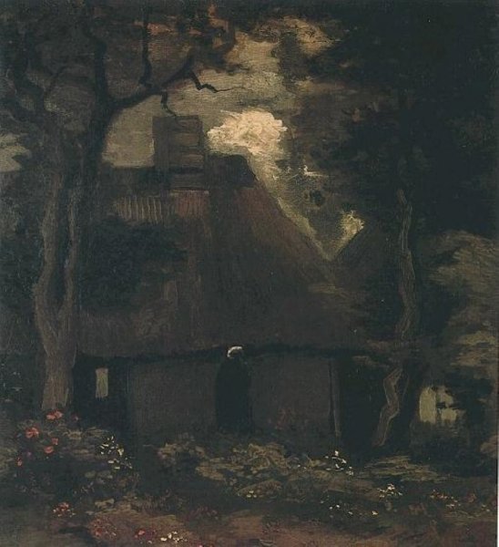 Cottage With Trees And Peasant Woman