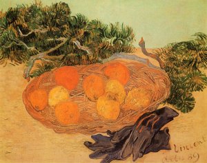 Still Life With Oranges Lemons And Blue Gloves