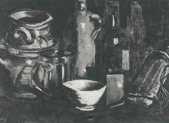 Still Life With Pottery Beer Glass And Bottle