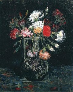 Vase With White And Red Carnations