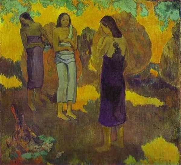 Three Tahitian Women Against A Yellow Background