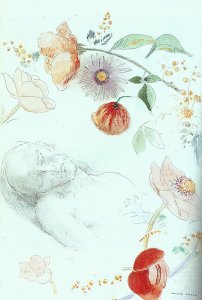 Bust Of A Man Asleep Amid Flowers