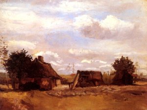 Cottage With Decrepit Barn And Stooping Woman