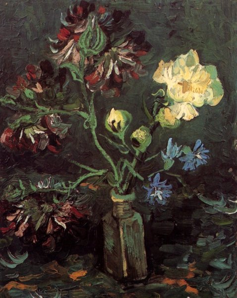 Vase With Myosotis And Peonies