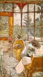 Two Women Embroidering on a Veranda, 1913