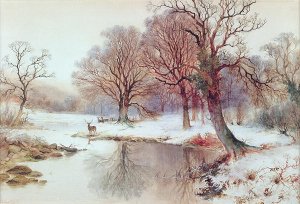 Snowy Landscape with Deer