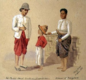 Lao, the head boatman, with his son and a woman of Bangkok, 1895