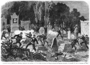 Agony of the Commune, last fights in the Cemetery of Pere Lachaise, engraved by Louis Joseph Amedee Daudenarde d.1907 illustration from Le Monde illustre, 27th May 1871