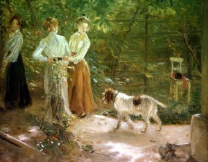 View of the artists garden with his daughters, 1903