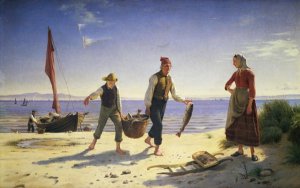 Landing the catch, Hornhaek beach, 1858