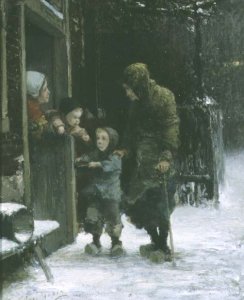 Old Woman and Young Boy Begging