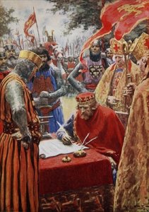 King John signing the Magna Carta reluctantly