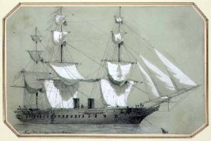 The Warrior the first British iron warship commissioned by the Government in 1859 and at sea