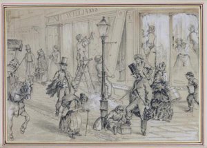 London Street Scene illustration to Twice Round the Clock by George Augustus Sala 1828-96 1859