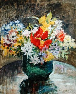 Flowers in a Green Vase