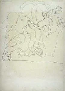 Study of Worshippers and Dancers with Calf for the Cave of the Golden Calf