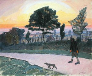 Sunset Letchworth with Man and Dog