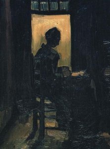 Peasant Woman Seated Before An Open Door Peeling Potatoes