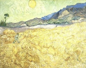 Wheat Fields With Reaper At Sunrise