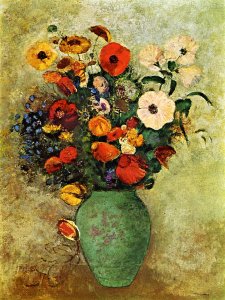 Bouquet Of Flowers In A Green Vase