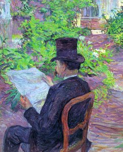 Desire Dihau Reading a Newspaper in the Garden 1890