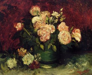 Bowl With Peonies And Roses